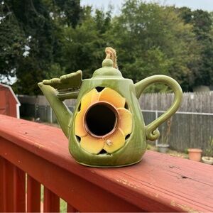 Studio 33 Ceramic Teapot Birdhouse New Never Used For Decoration Only Green